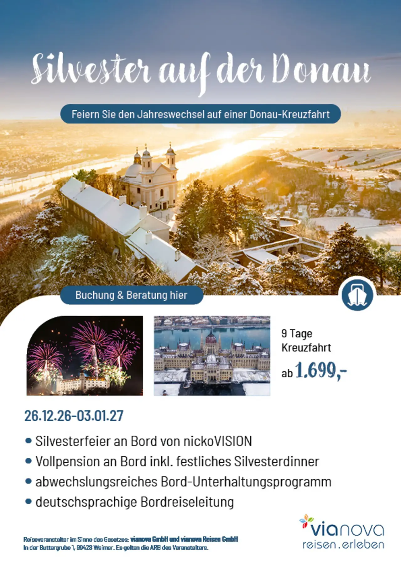 Schiff Donau Nickovision Flyer Winter Wien Budapest