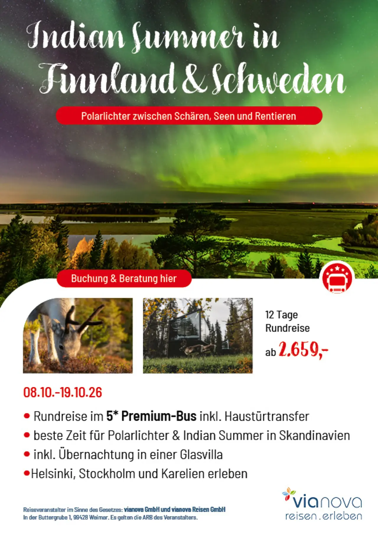 Polarlichter, Rentiere und Herbst in Finnland Flyer Reise