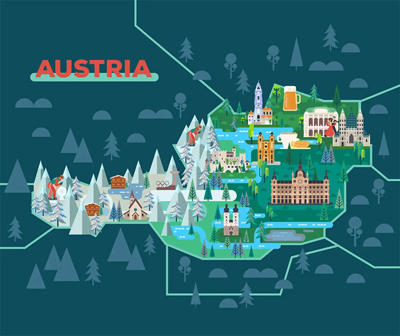 illustrierte Landkarte von Österreich